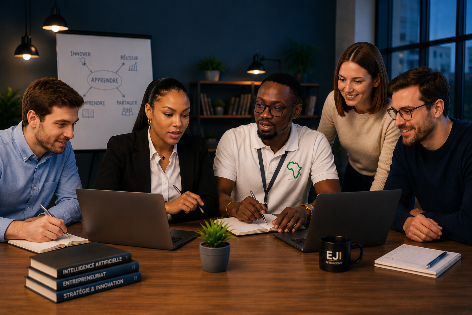 Équipe internationale réunie autour de formations en intelligence artificielle chez EJI AI Academy
